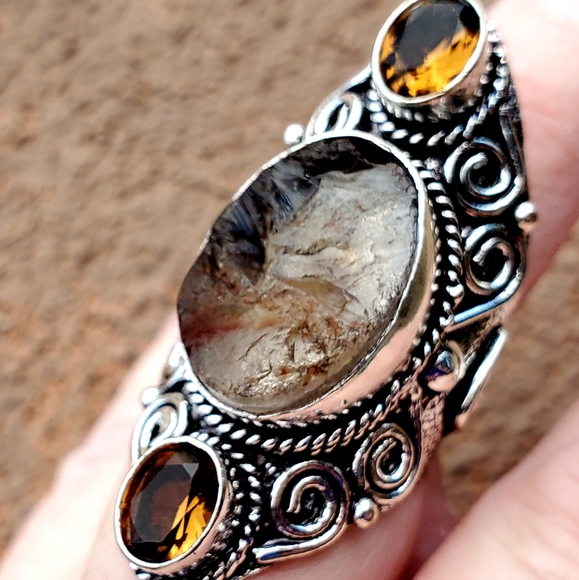 New Rough Golden Rutile and Citrine 925 Silver Statement Ring. - Picture 4 of 14